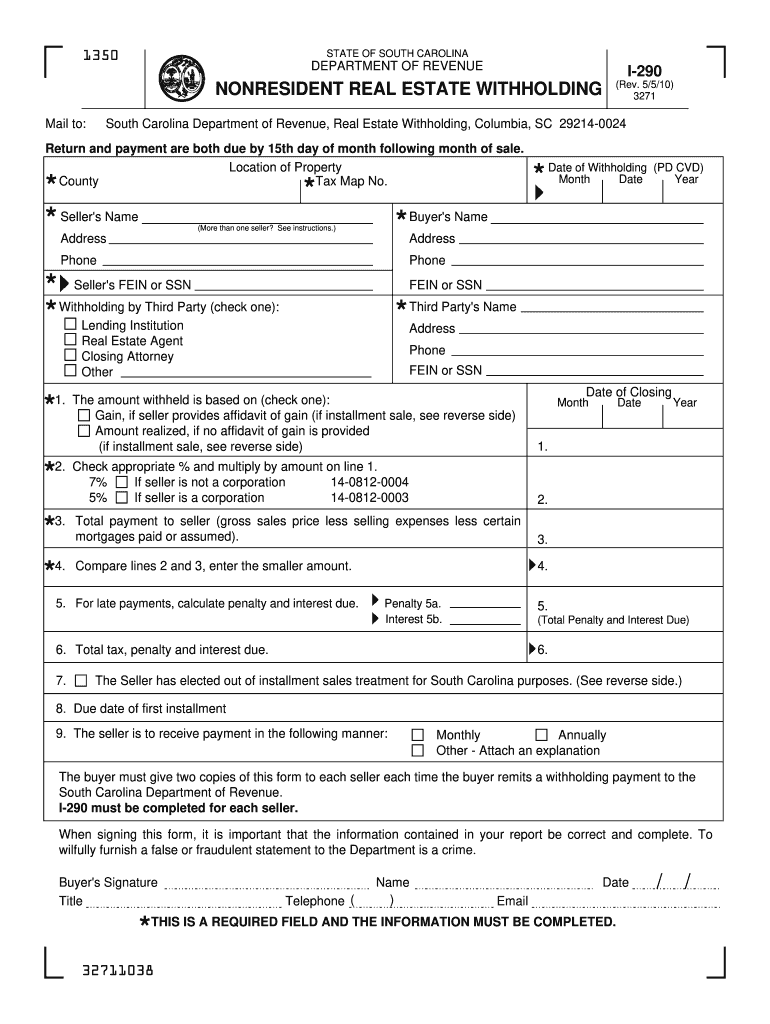 2010 Form SC DoR I 290 Fill Online Printable Fillable Blank PdfFiller