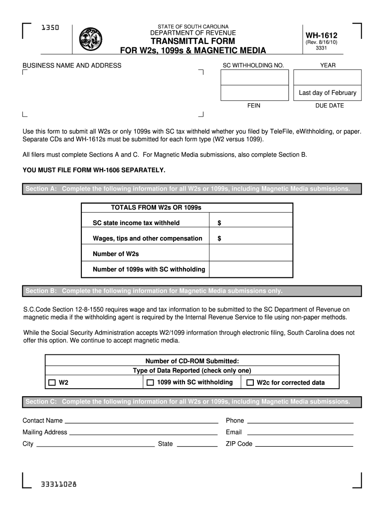 2010 Form SC DoR WH 1612 Fill Online Printable Fillable Blank