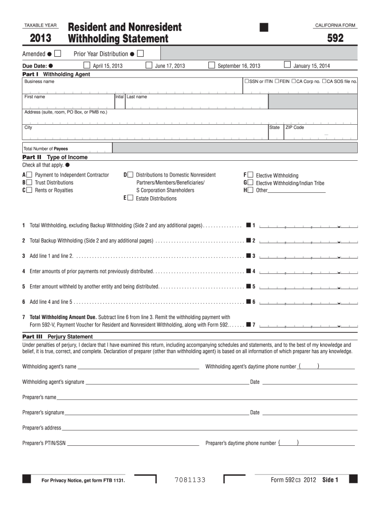 2013 Form CA FTB 592 Fill Online Printable Fillable Blank PdfFiller