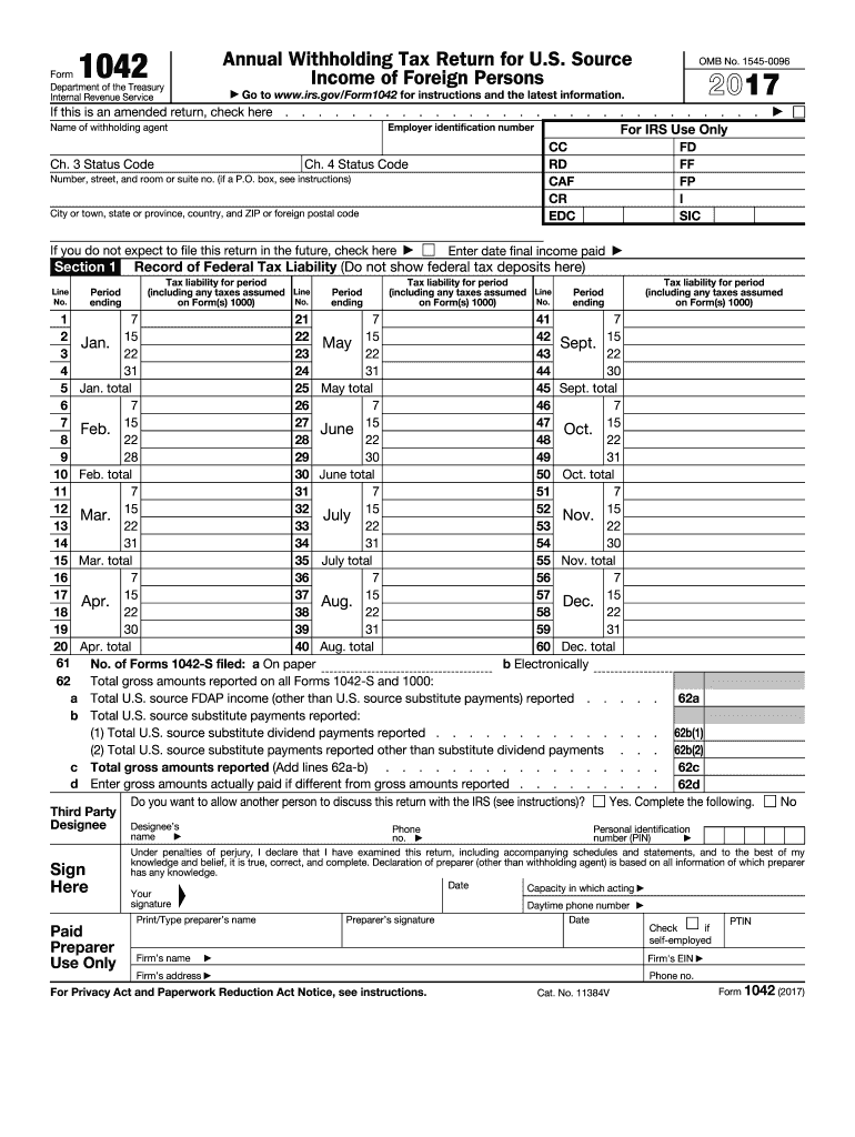 2017 Form 1042 Fill Out And Sign Printable PDF Template SignNow