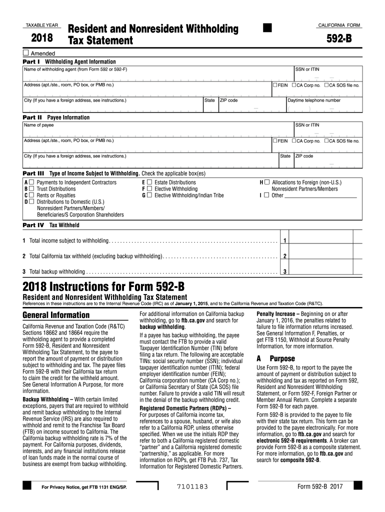 2018 Form CA FTB 592 B Fill Online Printable Fillable Blank PdfFiller