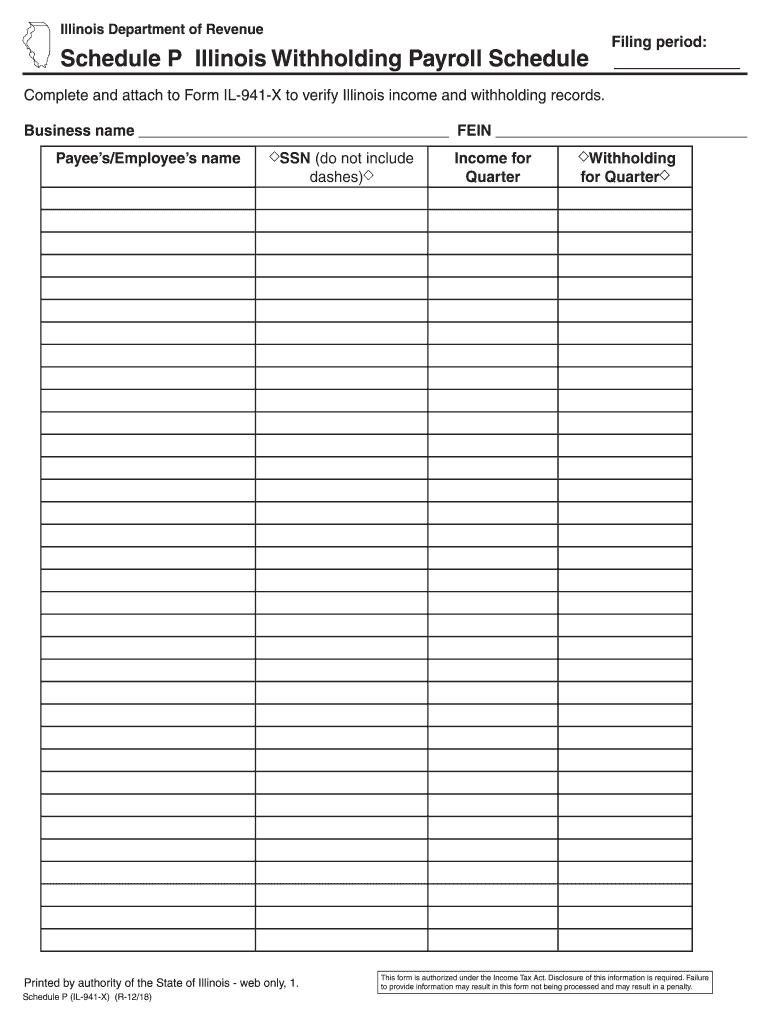 2018 Form IL IL 941 X Schedule P Fill Online Printable Fillable 