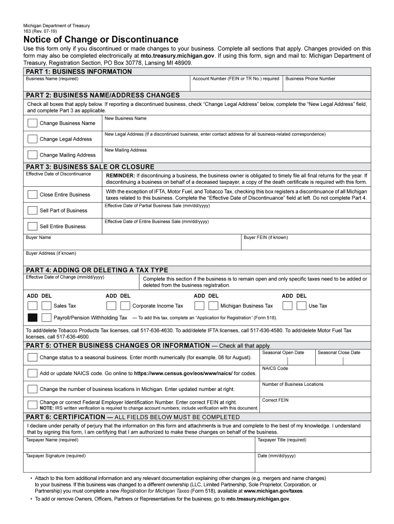 2019 2022 Form MI DoT 163 Fill Online Printable Fillable Blank 