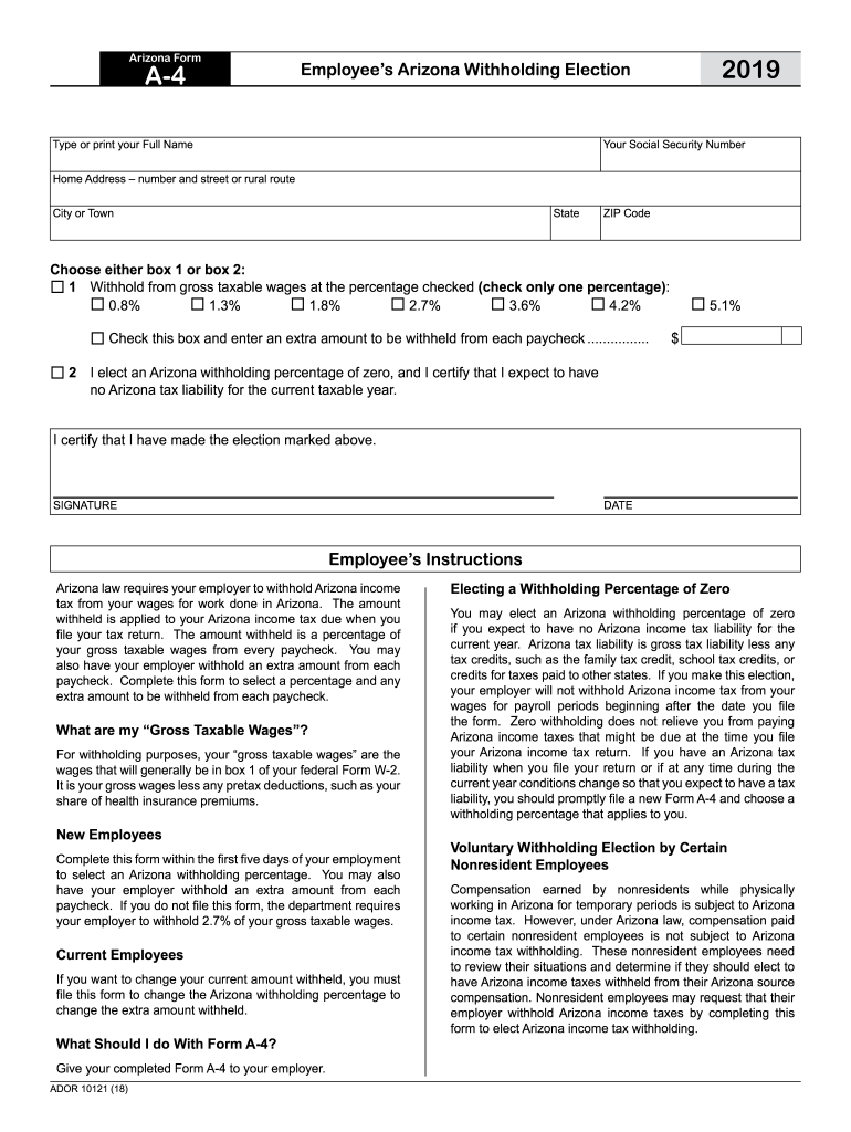 2019 Form AZ DoR A 4 Fill Online Printable Fillable Blank PDFfiller