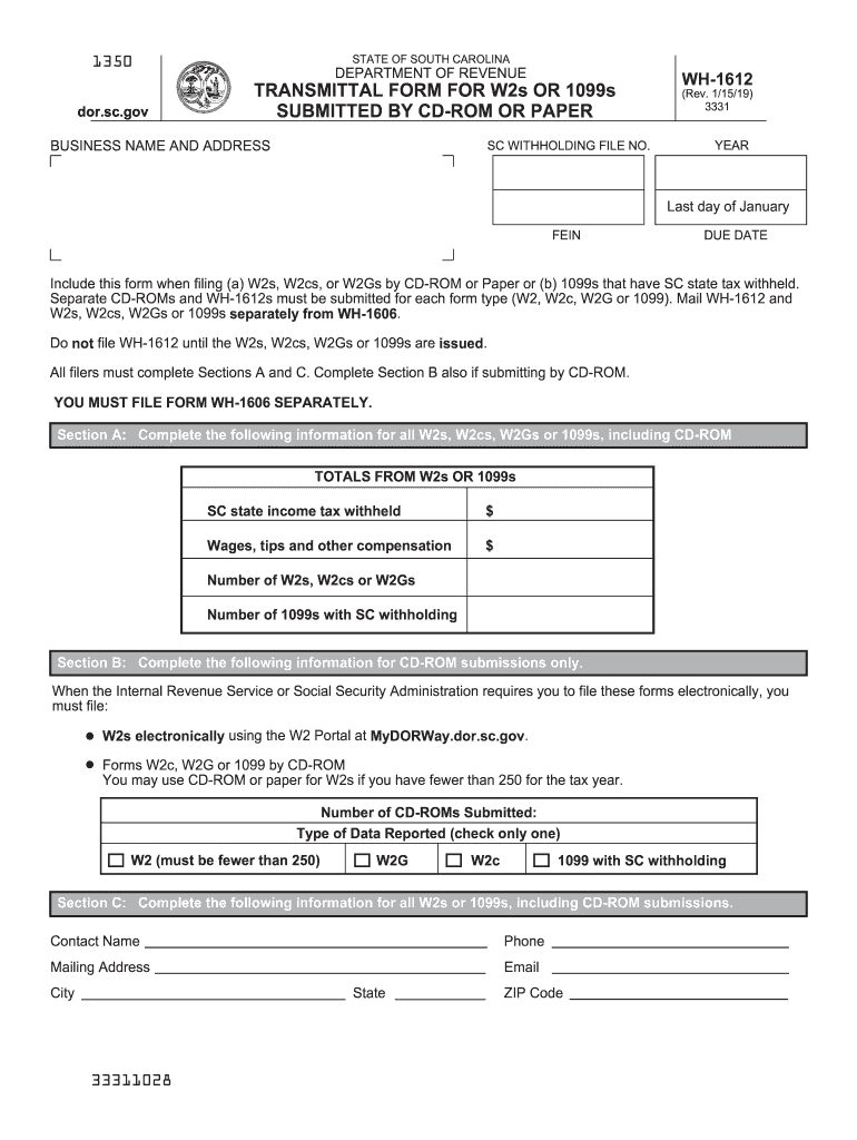 2019 Form SC DoR WH 1612 Fill Online Printable Fillable Blank 