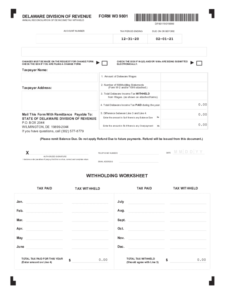 2020 Form DE W 3 9801 Fill Online Printable Fillable Blank PdfFiller