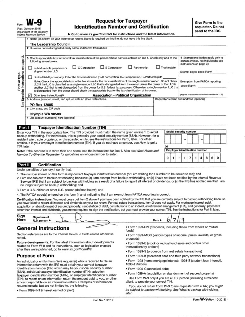 2020 Form W9 Blank Calendar Template Printable