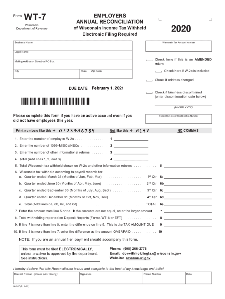 2020 Form WI DoR WT 7 Fill Online Printable Fillable Blank PdfFiller