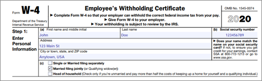 2020 W 4 Form Federal Withholding CertiPay Online