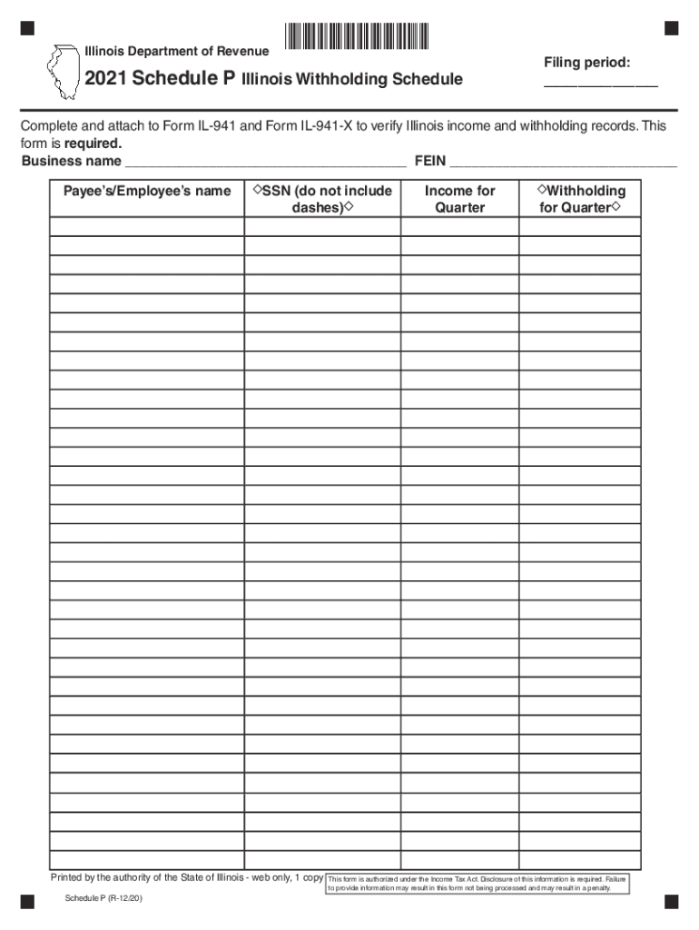 2021 Form IL IL 941 X Schedule P Fill Online Printable Fillable