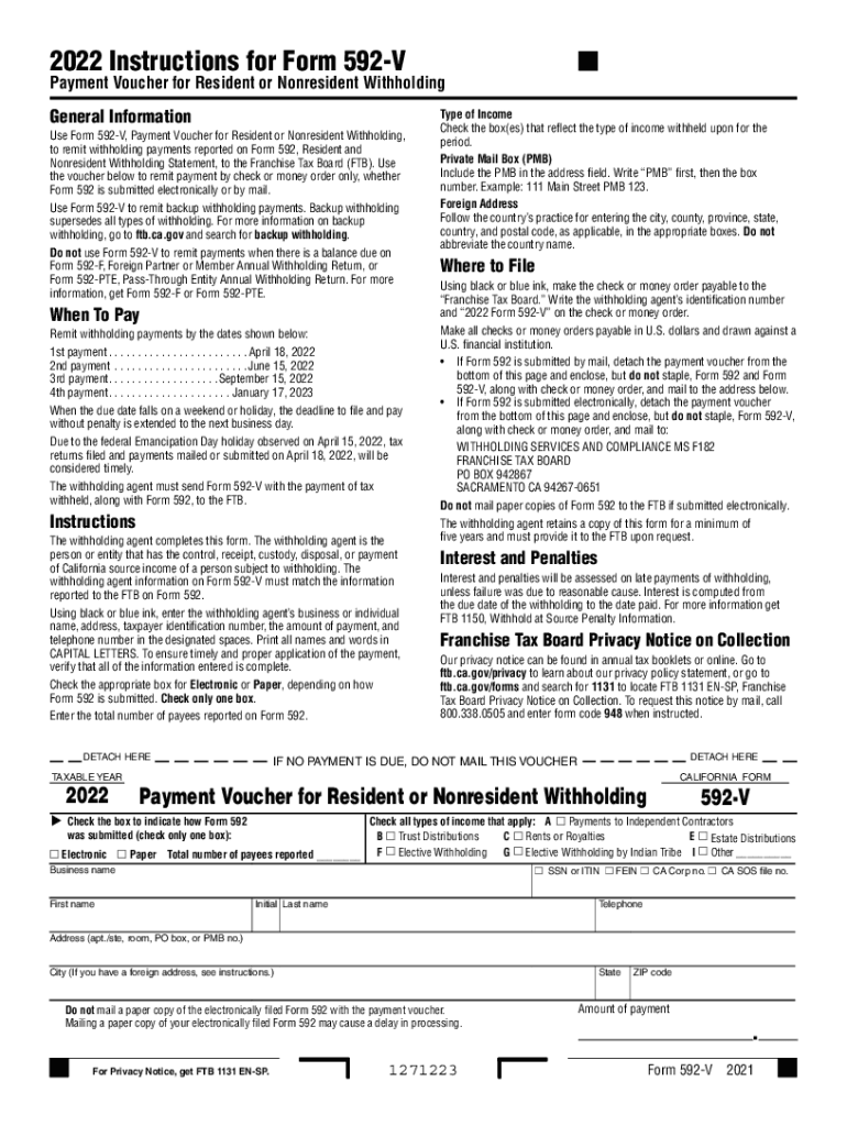 2022 Form CA FTB 592 V Fill Online Printable Fillable Blank PdfFiller