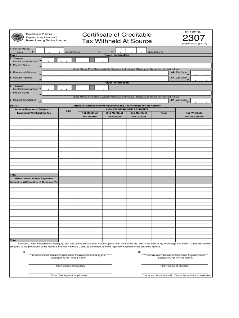 Bir Form 2307 Word Format Fill Out And Sign Printable PDF Template 