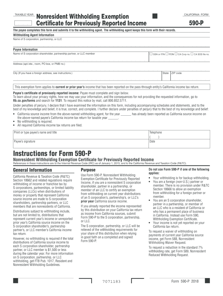 CA FTB 590 P 2019 Fill Out Tax Template Online US Legal Forms