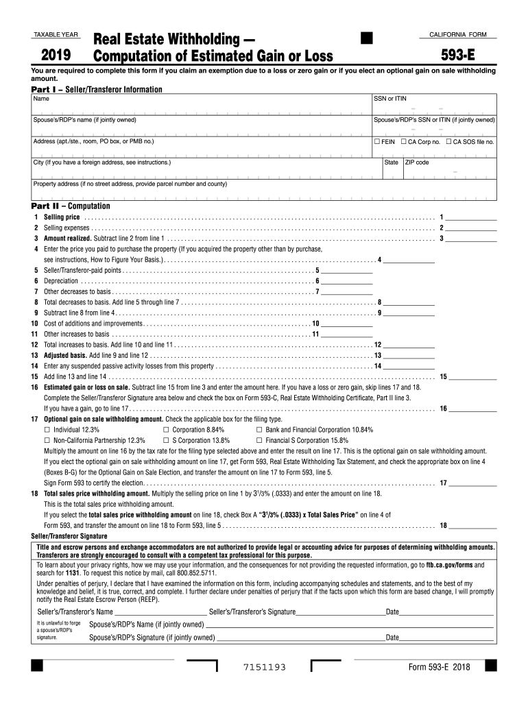 CA FTB 593 E 2019 2022 Fill Out Tax Template Online US Legal Forms