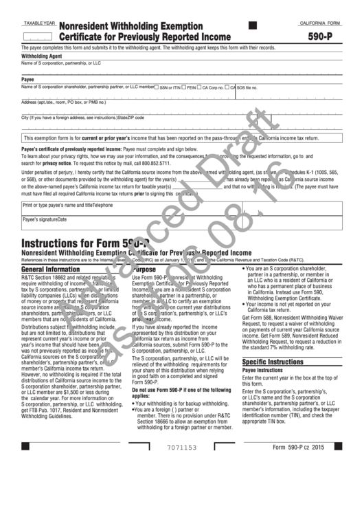 California Form 590 P Draft Nonresident Withholding Exemption