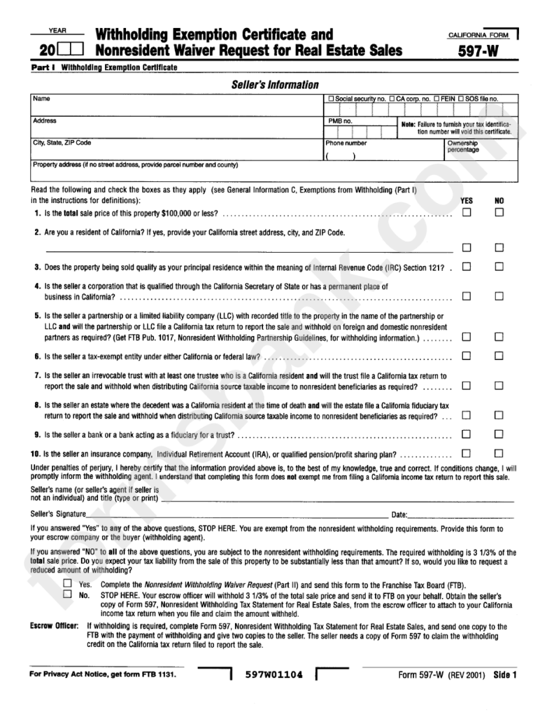 California Franchise Tax Board Form For Withholding Certificate For Pension WithholdingForm