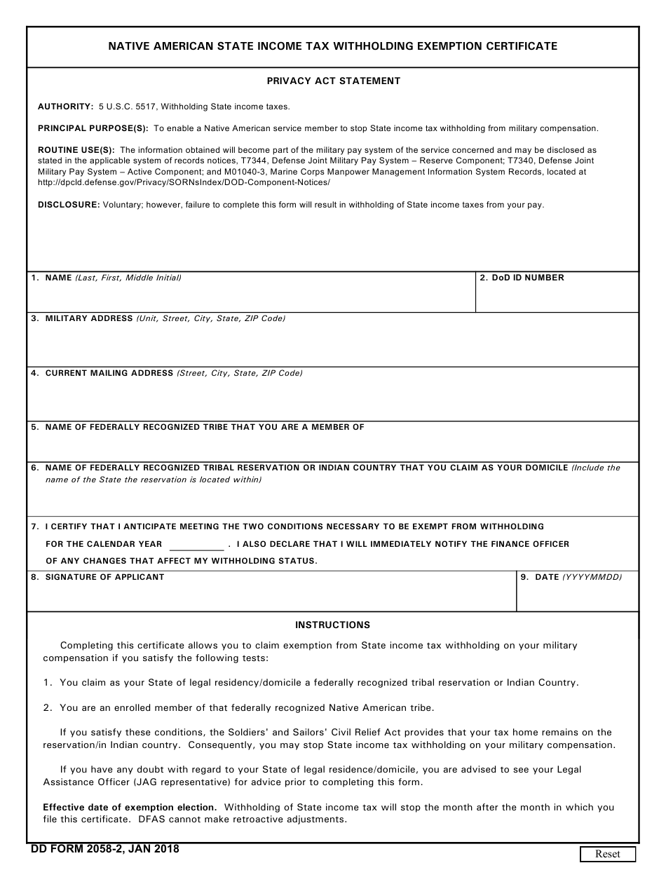 DD Form 2058 2 Download Fillable PDF Or Fill Online Native American 