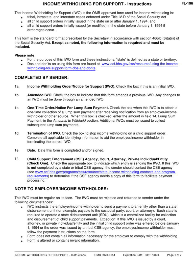 Download Instructions For Form FL 195 Income Withholding For Support 