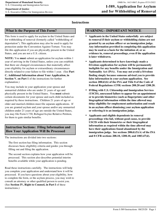 Download Instructions For USCIS Form I 589 Application For Asylum And 