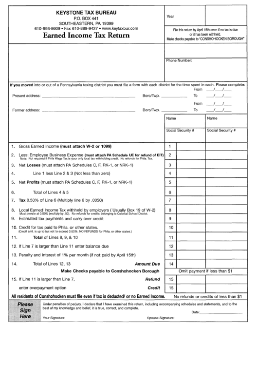 Earned Income Tax Return Form Pennsylvania Printable Pdf Download