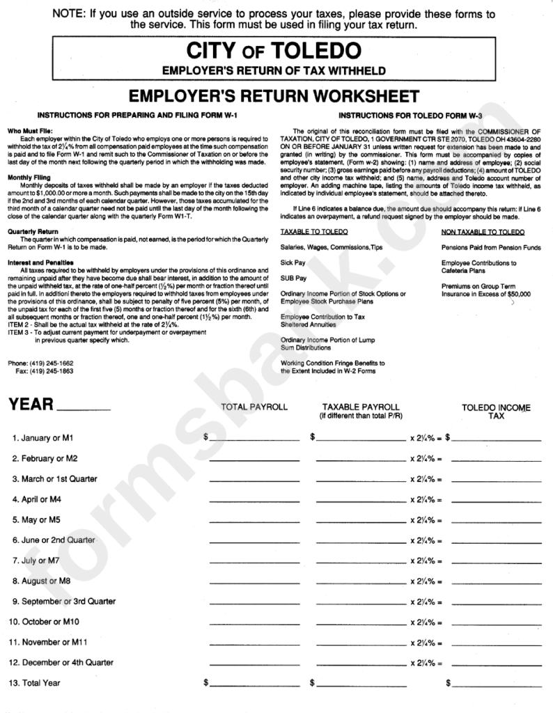 Employer S Return Worksheet Form Printable Pdf Download