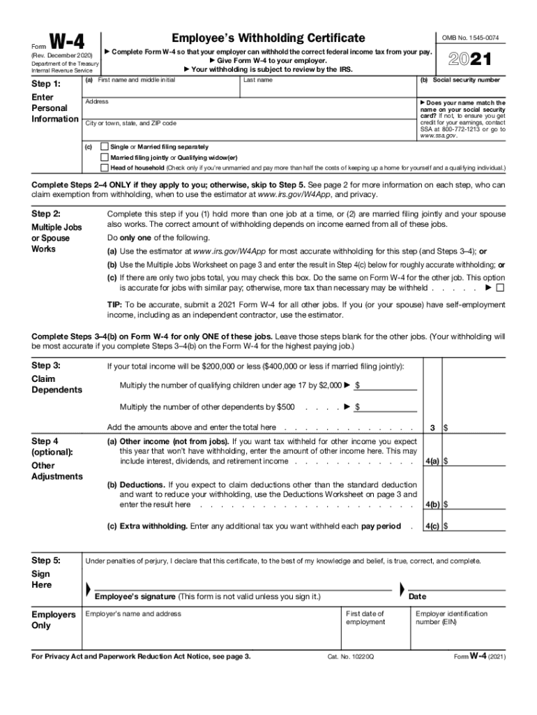 Fillable 2021 W4 Fill Online Printable Fillable Blank PdfFiller