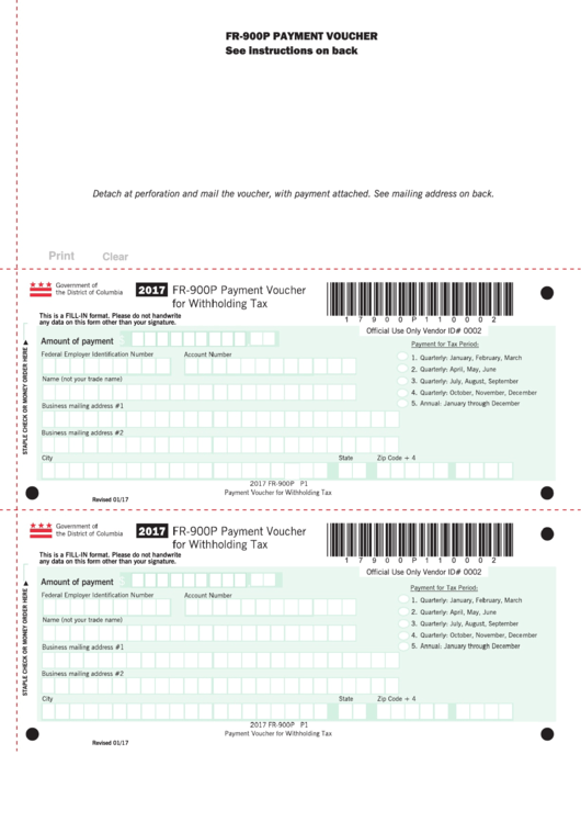 Fillable Form Fr 900p Payment Voucher For Withholding Tax 2017 