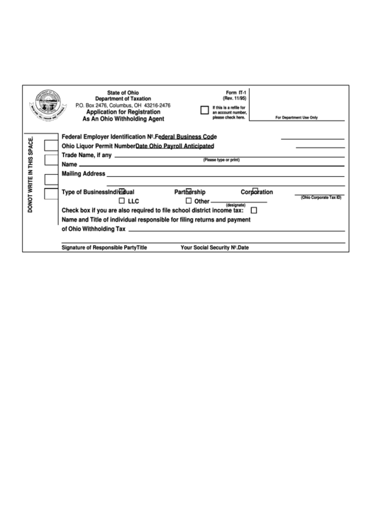 Fillable Form It 1 Application For Registration As An Ohio 