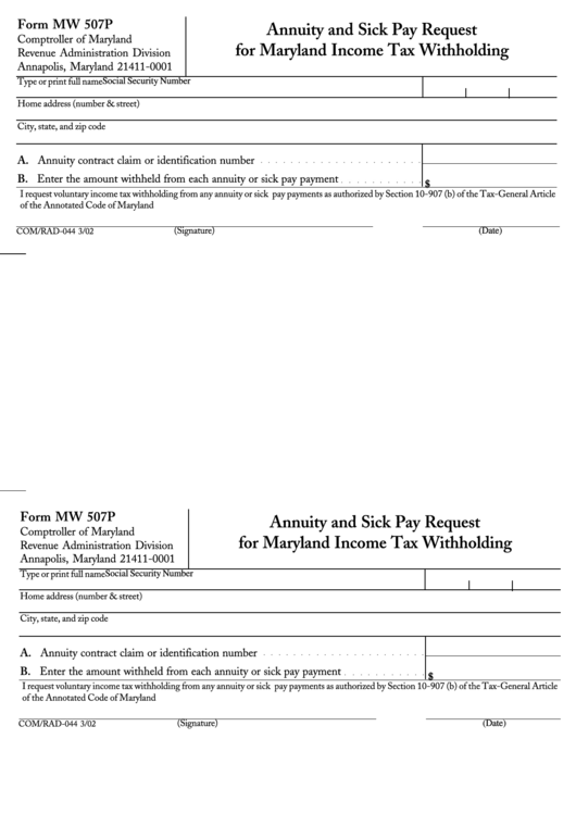 Fillable Form Mw 507p Annuity And Sick Pay Request For Maryland 