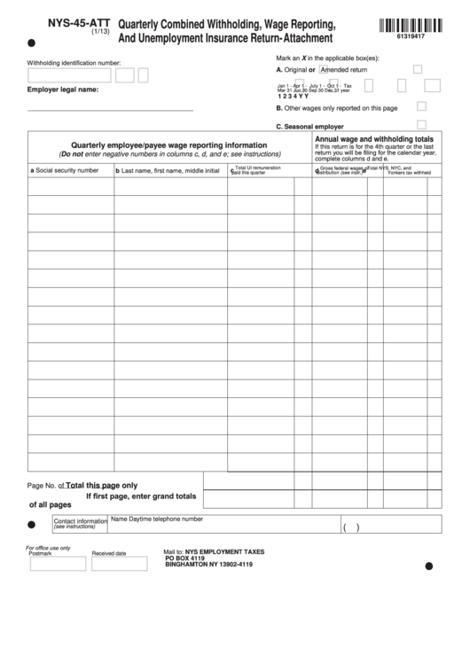 Fillable Form Nys 45 Att Quarterly Combined Withholding Wage 