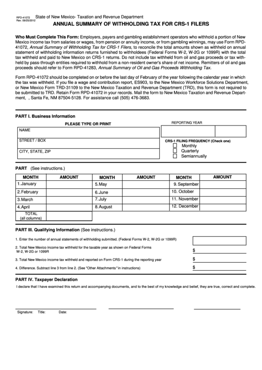 Fillable Form Rpd 41072 Annual Summary Of Withholding Tax For Crs 1