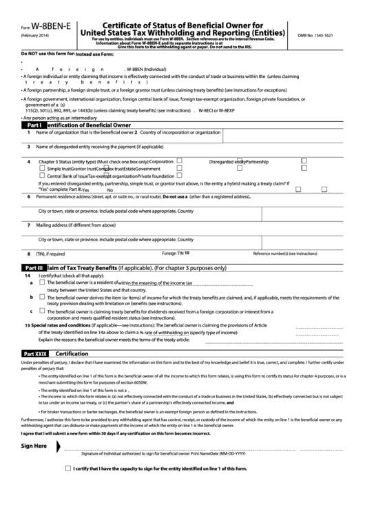 Fillable Form W 8ben E Certificate Of Status Of Beneficial Owner For 