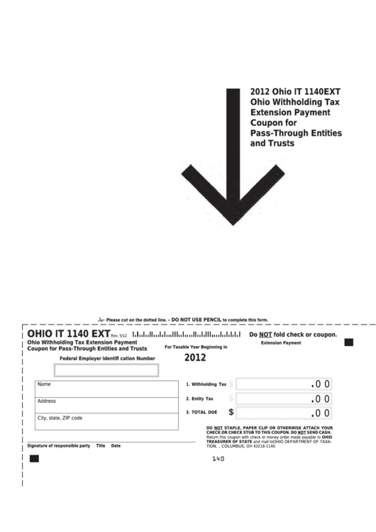 Fillable Ohio Form It 1140 Ext Ohio Withholding Tax Extension Payment 