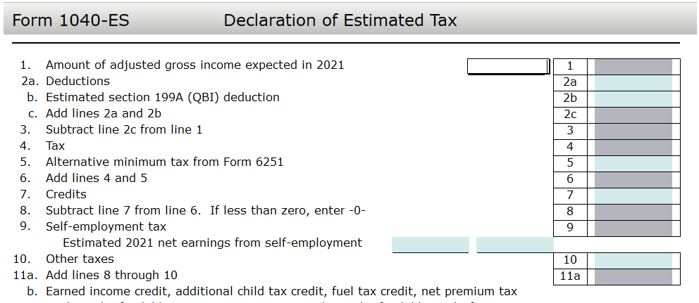 Form 1040 ES Estimated Tax Form Payment Voucher Print View