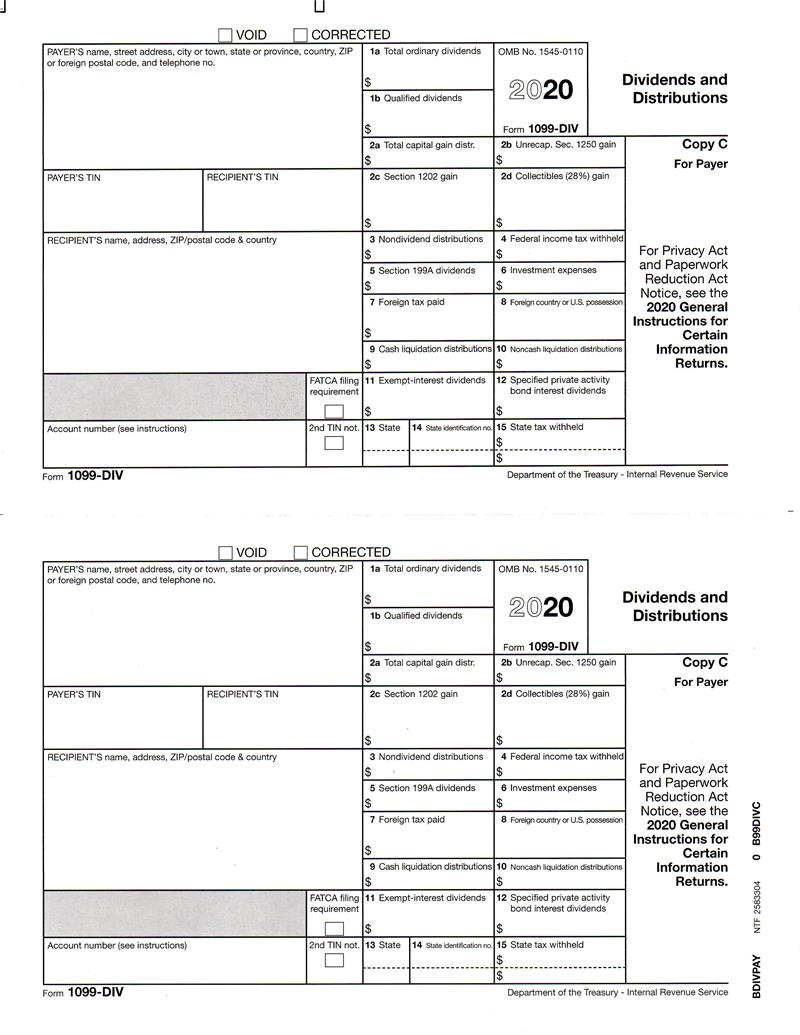 Form 1099 DIV Dividends And Distributions Payer Copy C