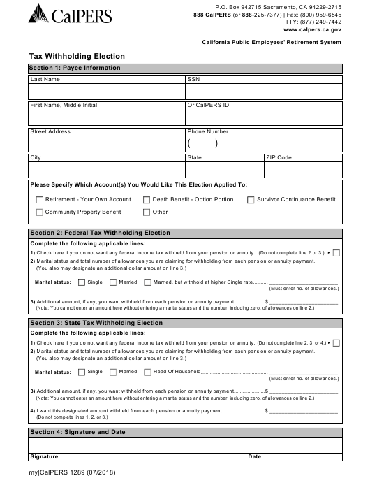 Form 1289 Download Fillable PDF Or Fill Online Tax Withholding Election