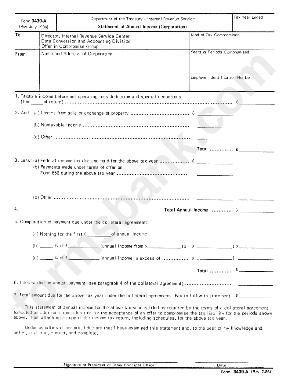 Form 3439 A Statement Of Annual Income Printable Pdf Download