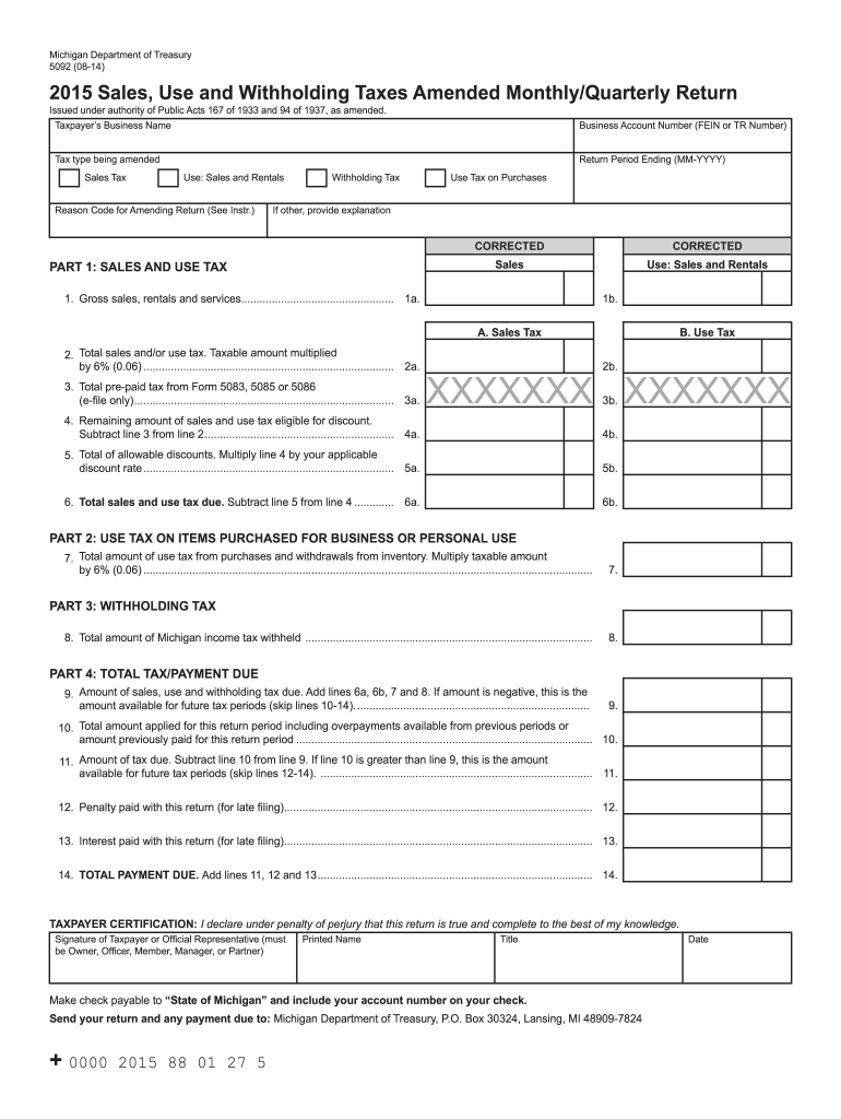 Form 5092 Michigan 2022 Fill Online Printable Fillable Blank PdfFiller