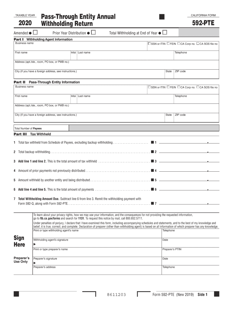 Form 592 Pte Fill Online Printable Fillable Blank PdfFiller