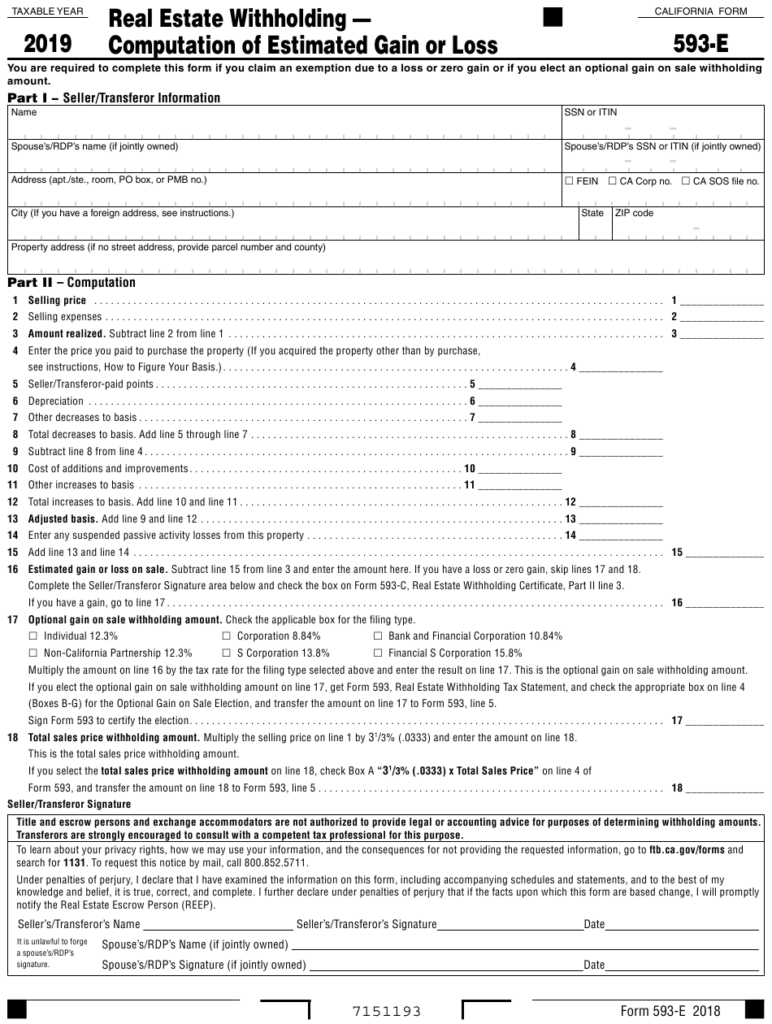 Form 593 E Download Fillable PDF Or Fill Online Real Estate Withholding 