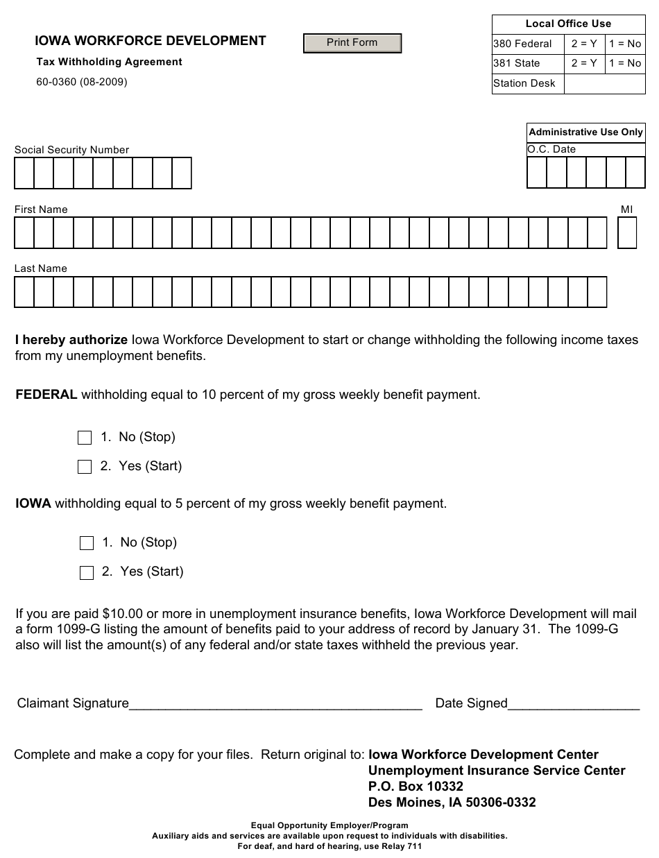 Form 60 0360 Download Fillable PDF Or Fill Online Tax Withholding 