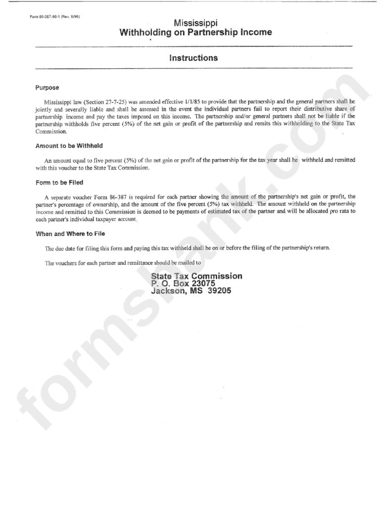 Form 86 387 96 1 Withholding On Partnership Income Instructions 