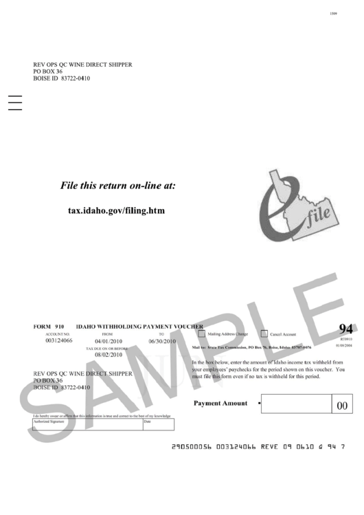 Form 910 Idaho Withholding Payment Voucher Printable Pdf Download