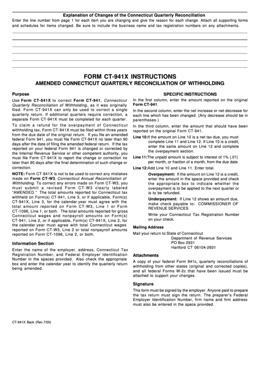 Form Ct 941x Instructions Amended Connecticut Quarterly 