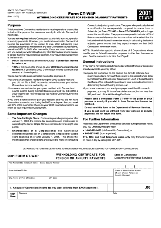 Form Ct W4p 2001 Withholding Certificate For Pension Or Annuity 