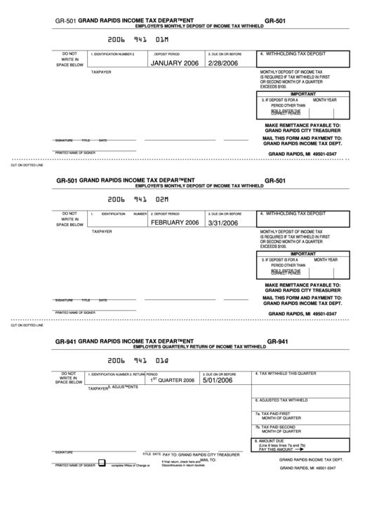 Form Gr 501 Employer S Monthly Deposit Of Income Tax Withheld