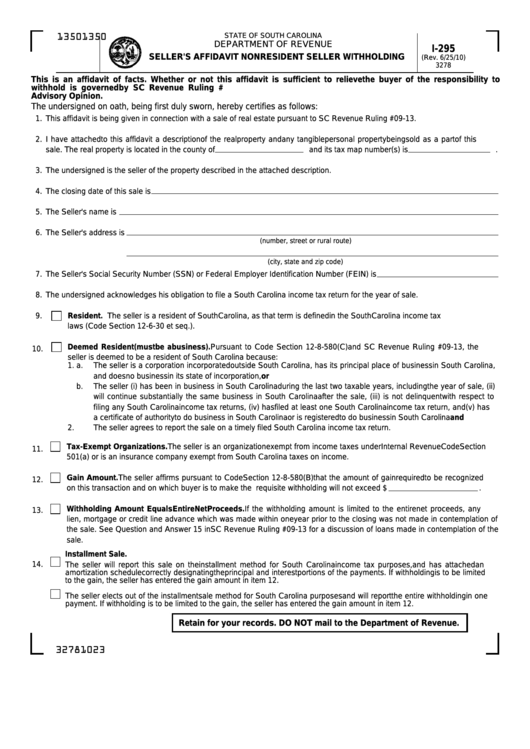 Form I 295 Seller S Affidavit Nonresident Seller Withholding 