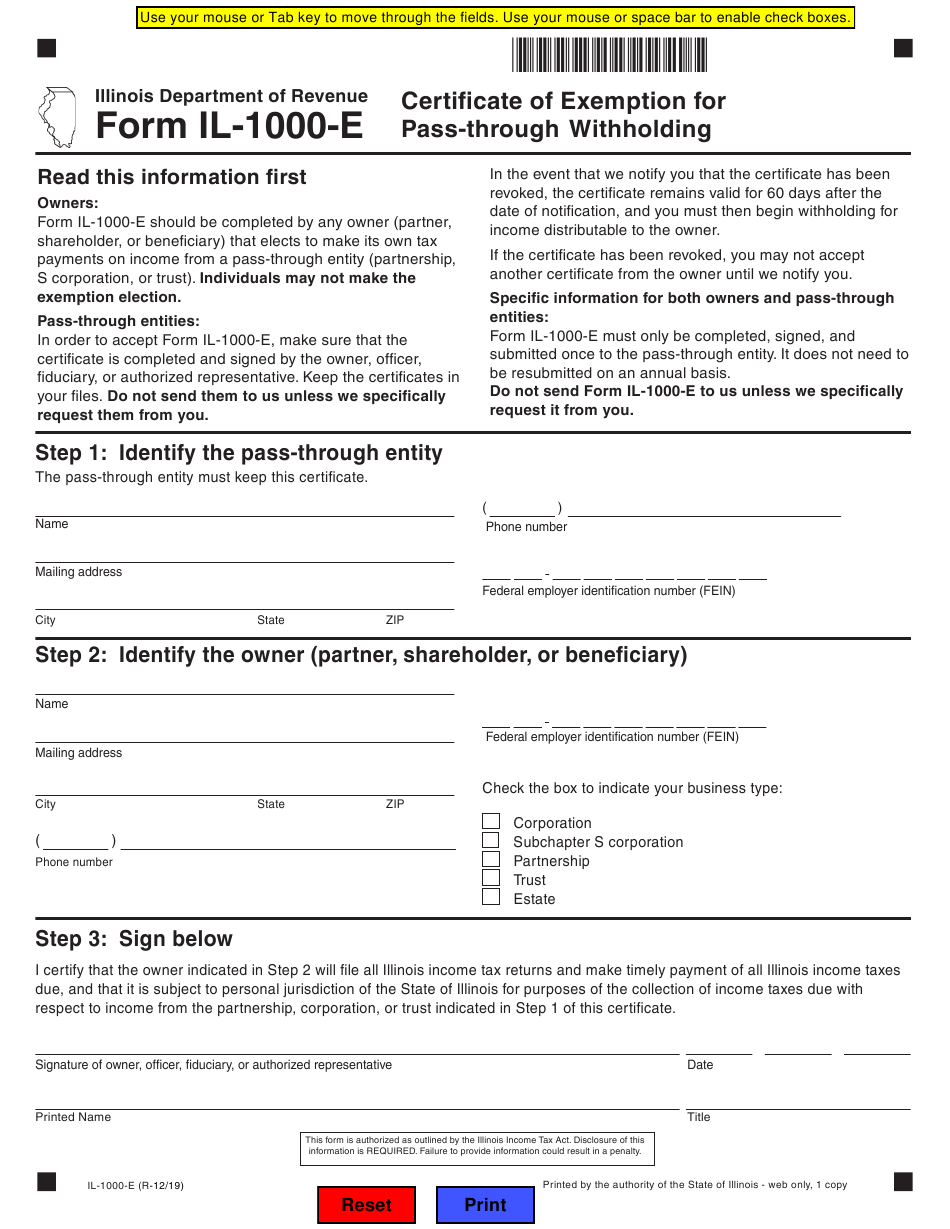 Form IL 1000 E Download Fillable PDF Or Fill Online Certificate Of