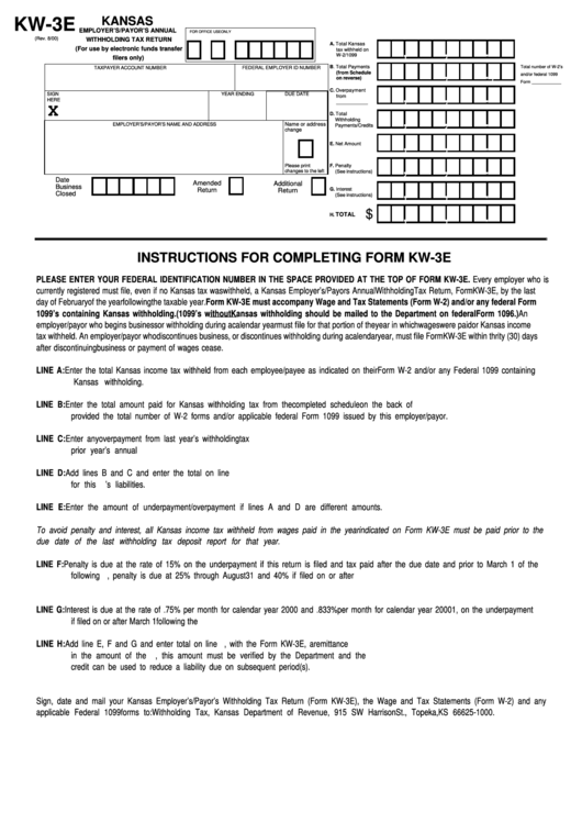 Form Kw 3e Kansas Employer S payor S Annual Withholding Tax Return 2000 Printable Pdf Download