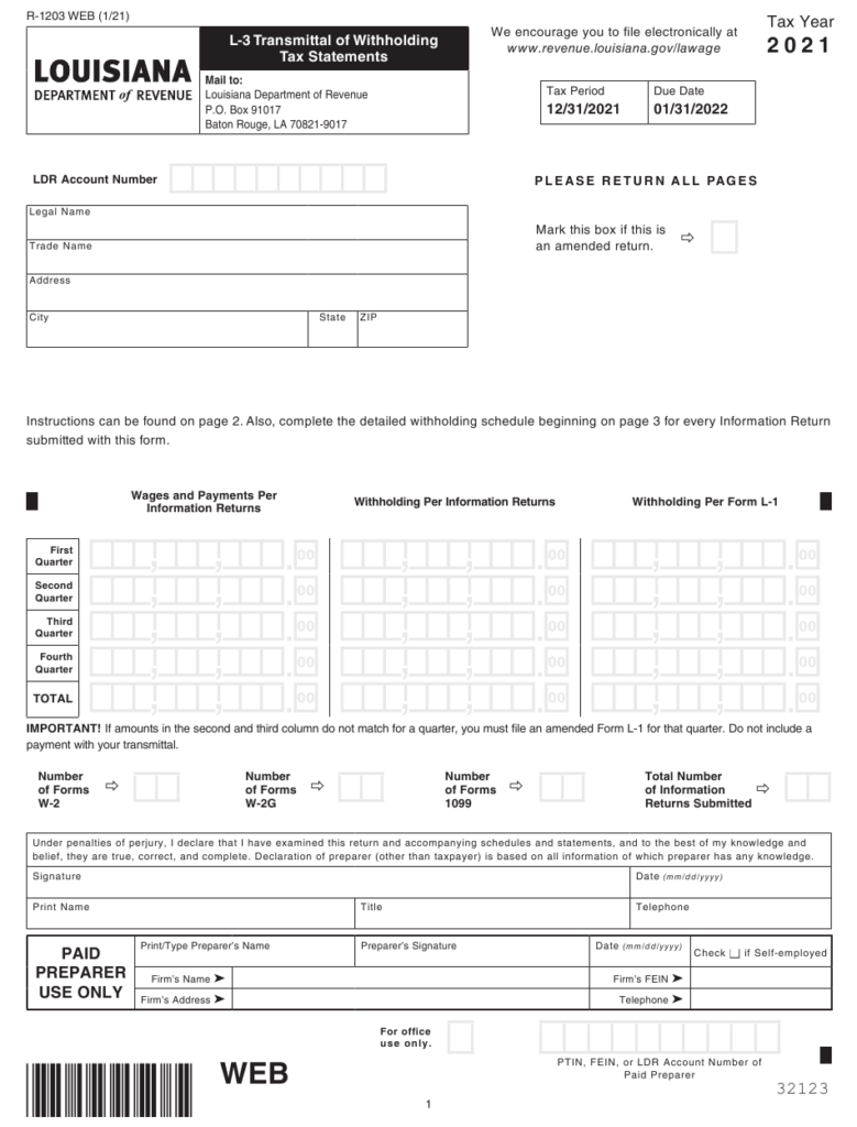 Form L 3 R 1203 Download Fillable PDF Or Fill Online Transmittal Of Withholding Tax Statements 